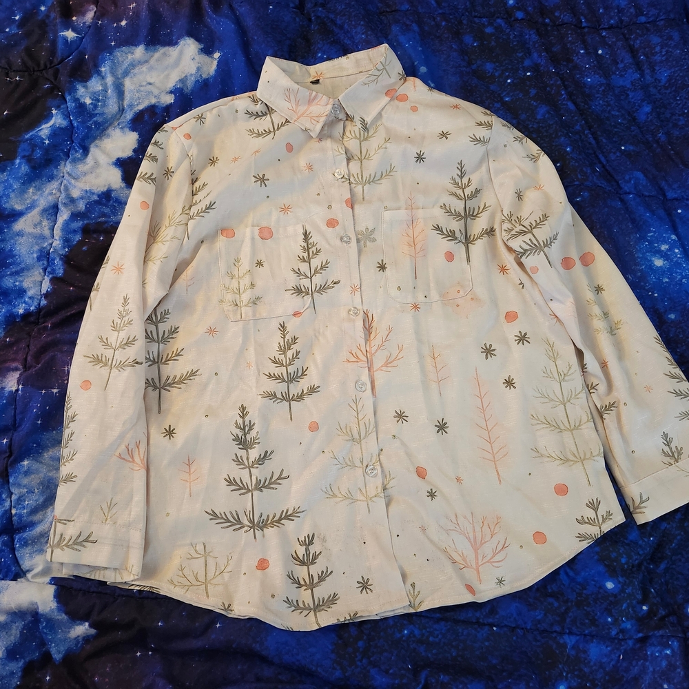 New Mens Sz L Winter Tree Theme Button Up Shirt